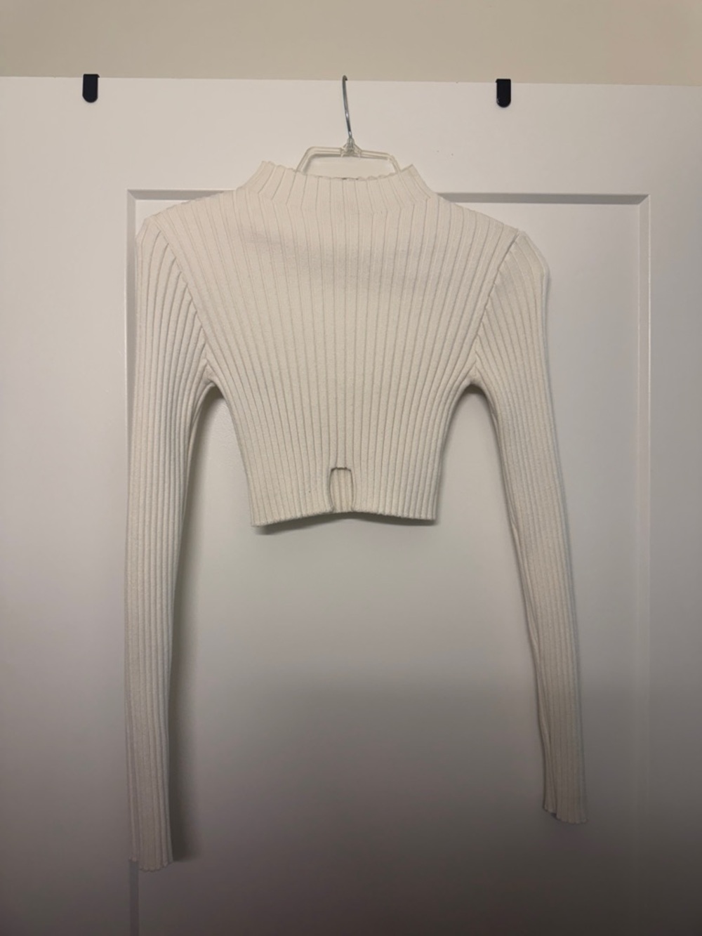 Edikted Cream Ribbed Mock Neck Cropped Top